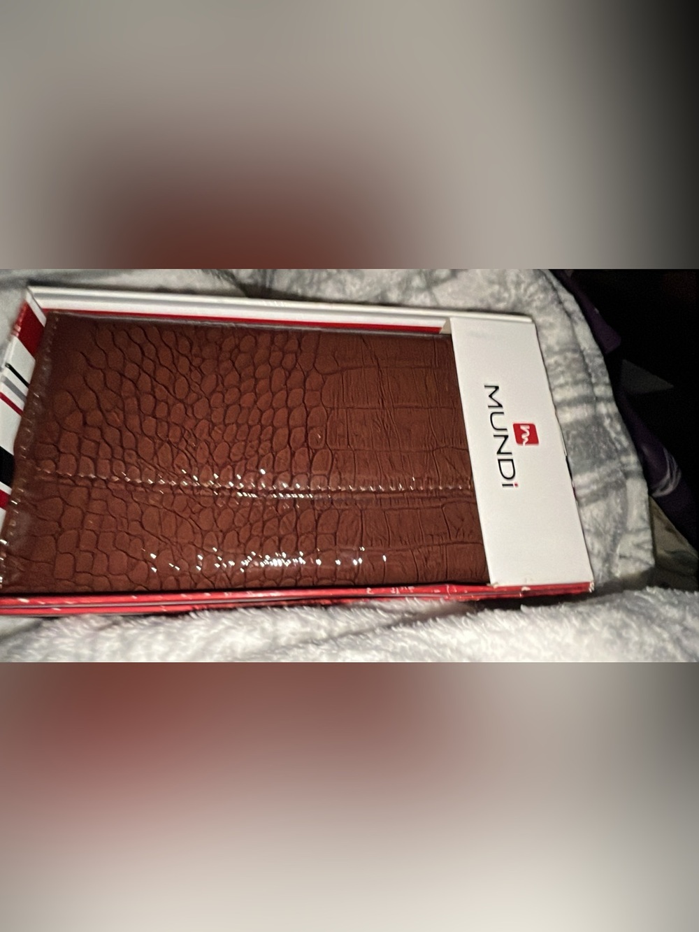 mundi Croc-Embossed Clutch Wallet in glossy brown